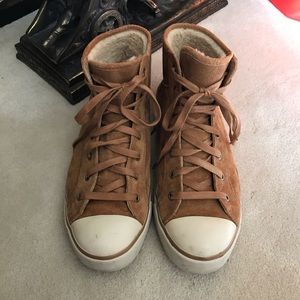 UGG, Cayha, Suede High Top Sneakers, Chestnut Size 9.5